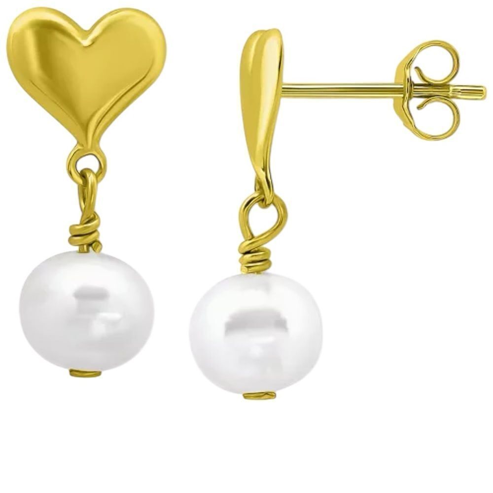 Giani Bernini Sterling Silver 18k Gold plated Heart cultured Pearl Drop Earrings